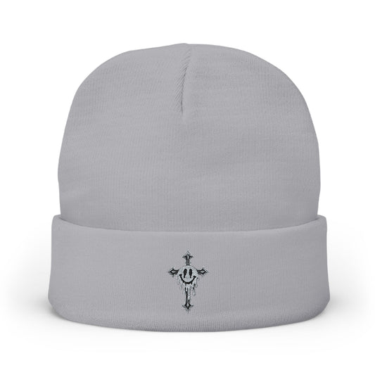 Embroidered Cross Knit Beanie
