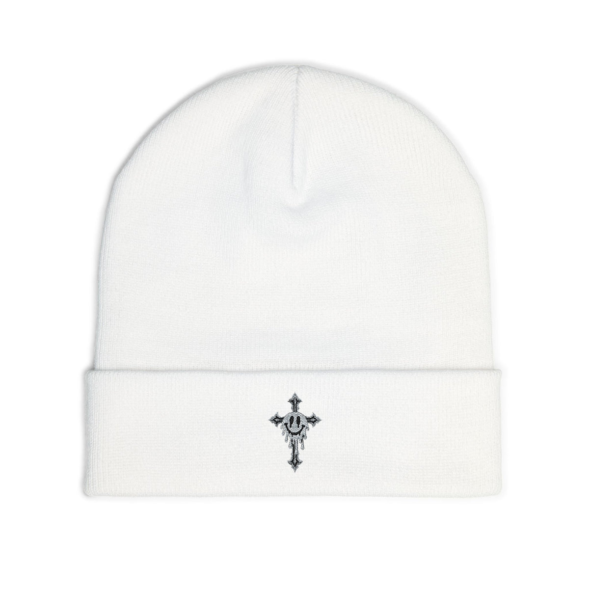 Embroidered Cross Knit Beanie