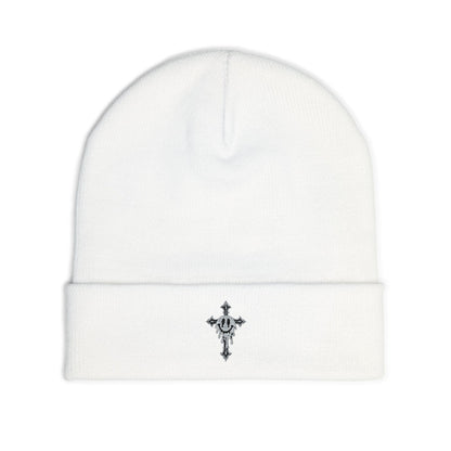 Embroidered Cross Knit Beanie