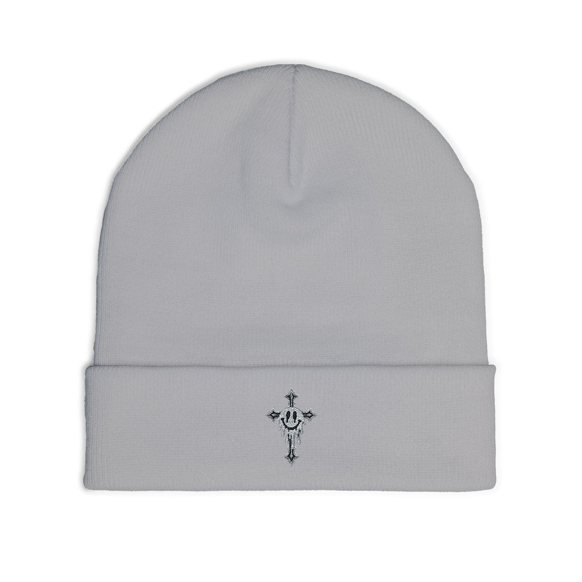 Embroidered Cross Knit Beanie
