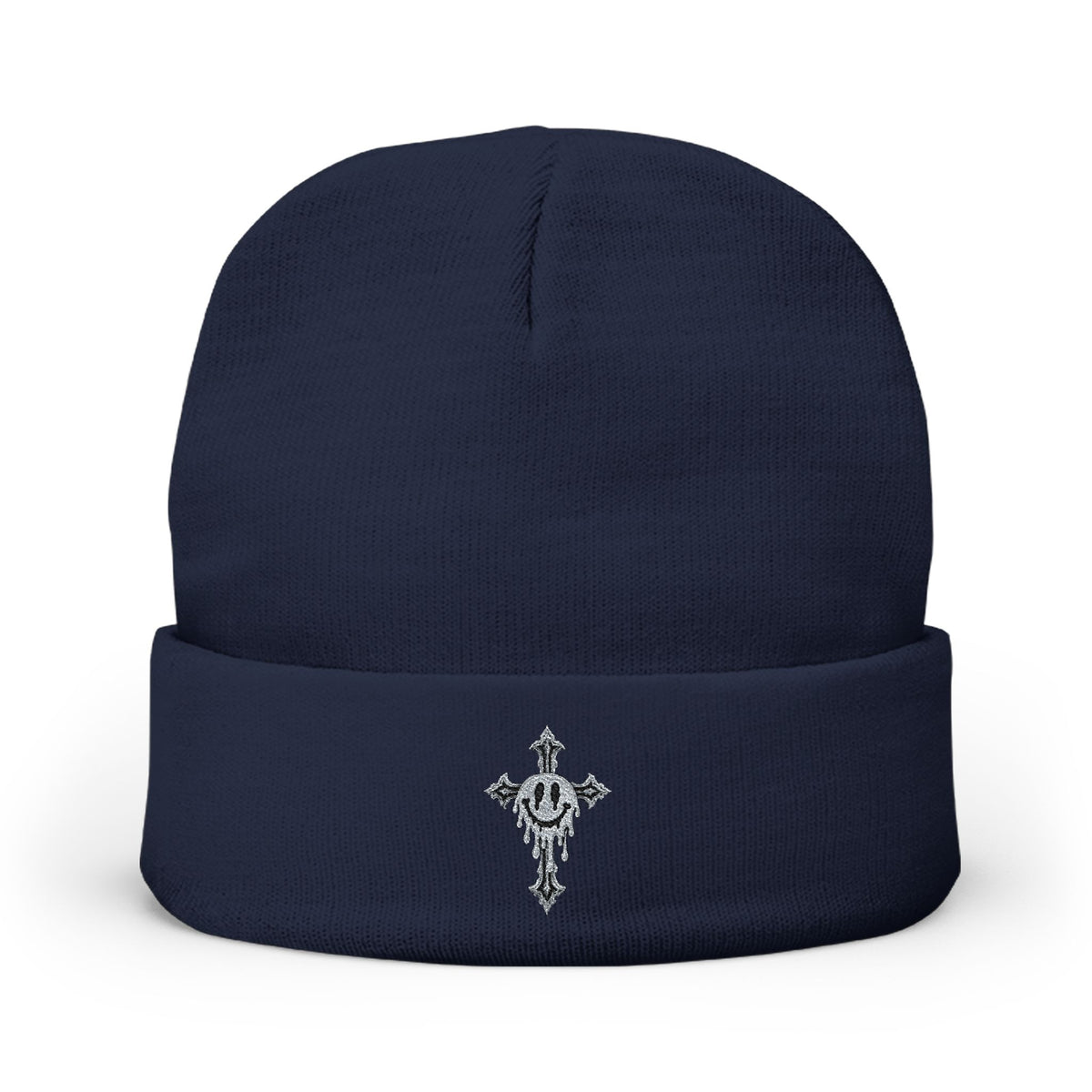 Embroidered Cross Knit Beanie