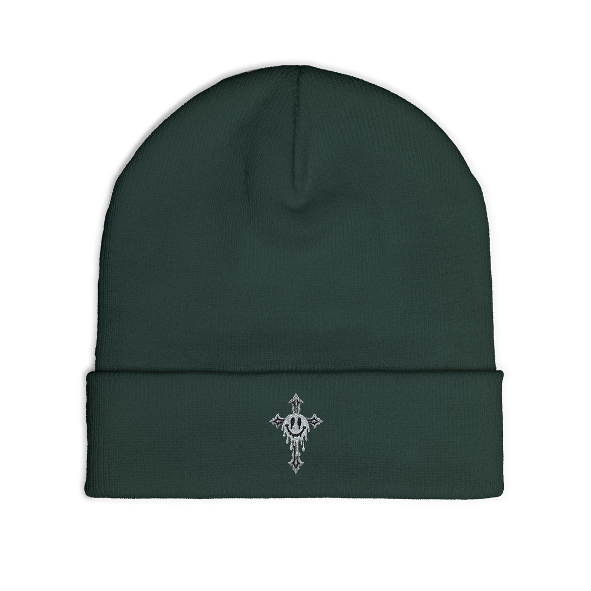 Embroidered Cross Knit Beanie