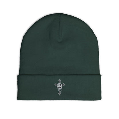 Embroidered Cross Knit Beanie