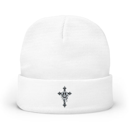 Embroidered Cross Knit Beanie