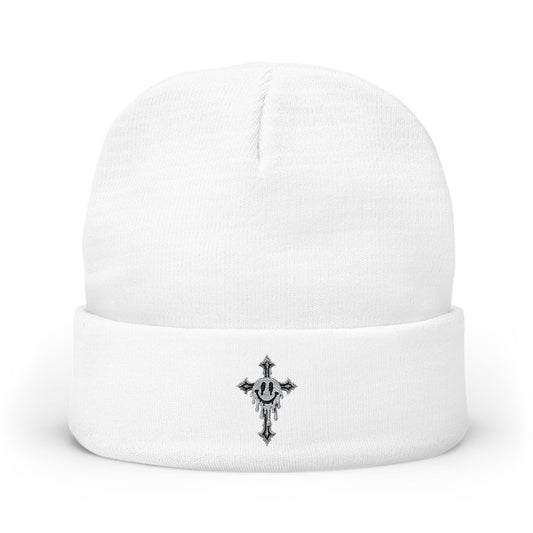 Embroidered Cross Knit Beanie